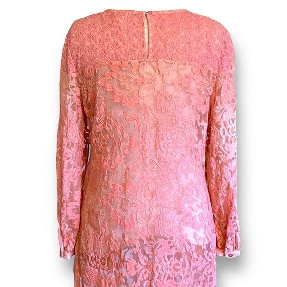 Sundance Womens Embroidered Trellis Dress Sz 8 Pink 100% Silk Sheer Boho Shift - Picture 8 of 10